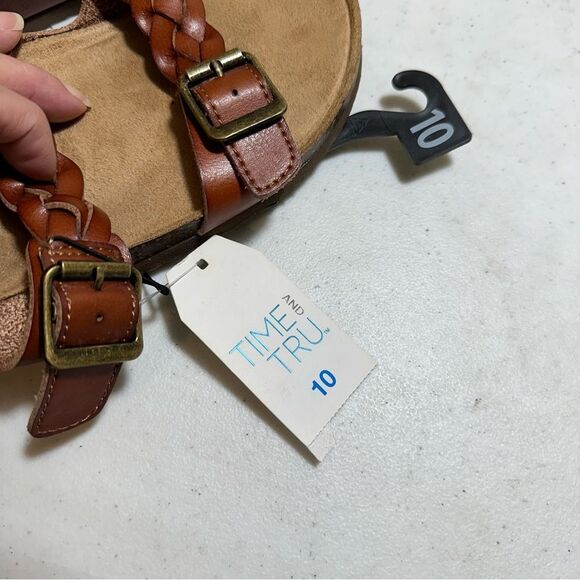 TIME & TRU Womens Brown Braided Leather Footbed Slides Slip On Sandals Size 10M - Picture 6 of 10